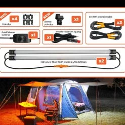 HardKorr Multi-Pack Orange/White LED Camping Light Bar Kit With Diffuser Camp Gear