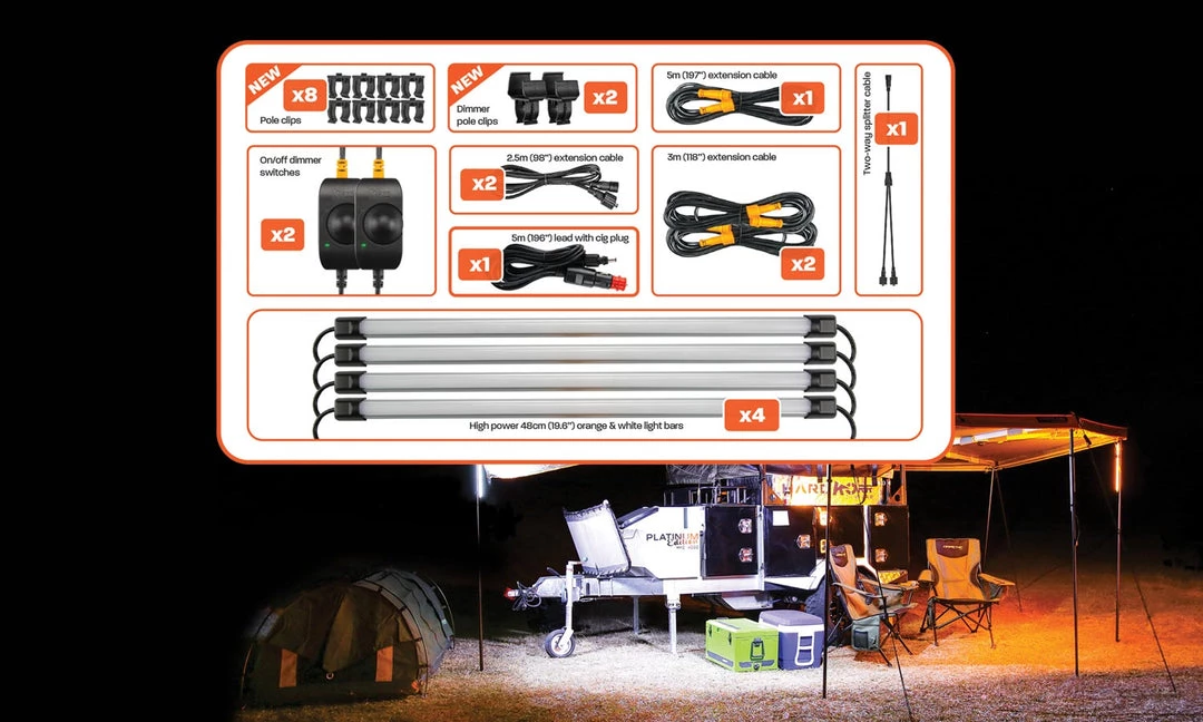 HardKorr Multi-Pack Orange/White LED Camping Light Bar Kit With Diffuser Camp Gear 4 HardKorr Multi-Pack Orange/White LED Camping Light Bar Kit With Diffuser Camp Gear